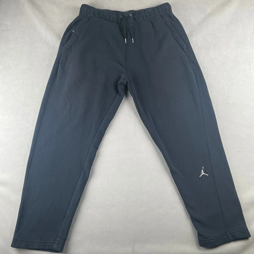 Nike Jordan Sportswear Fleece Sweatpants Black Custom Hem Snap Pocket Comfy M